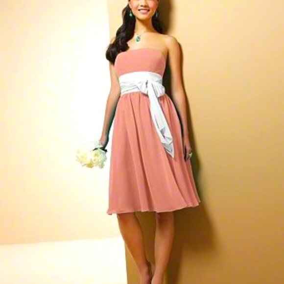 Size 2 Knee-Length Bridesmaid Tangerine Canteloupe Pumpkin Orange w white cummer - Picture 2 of 6